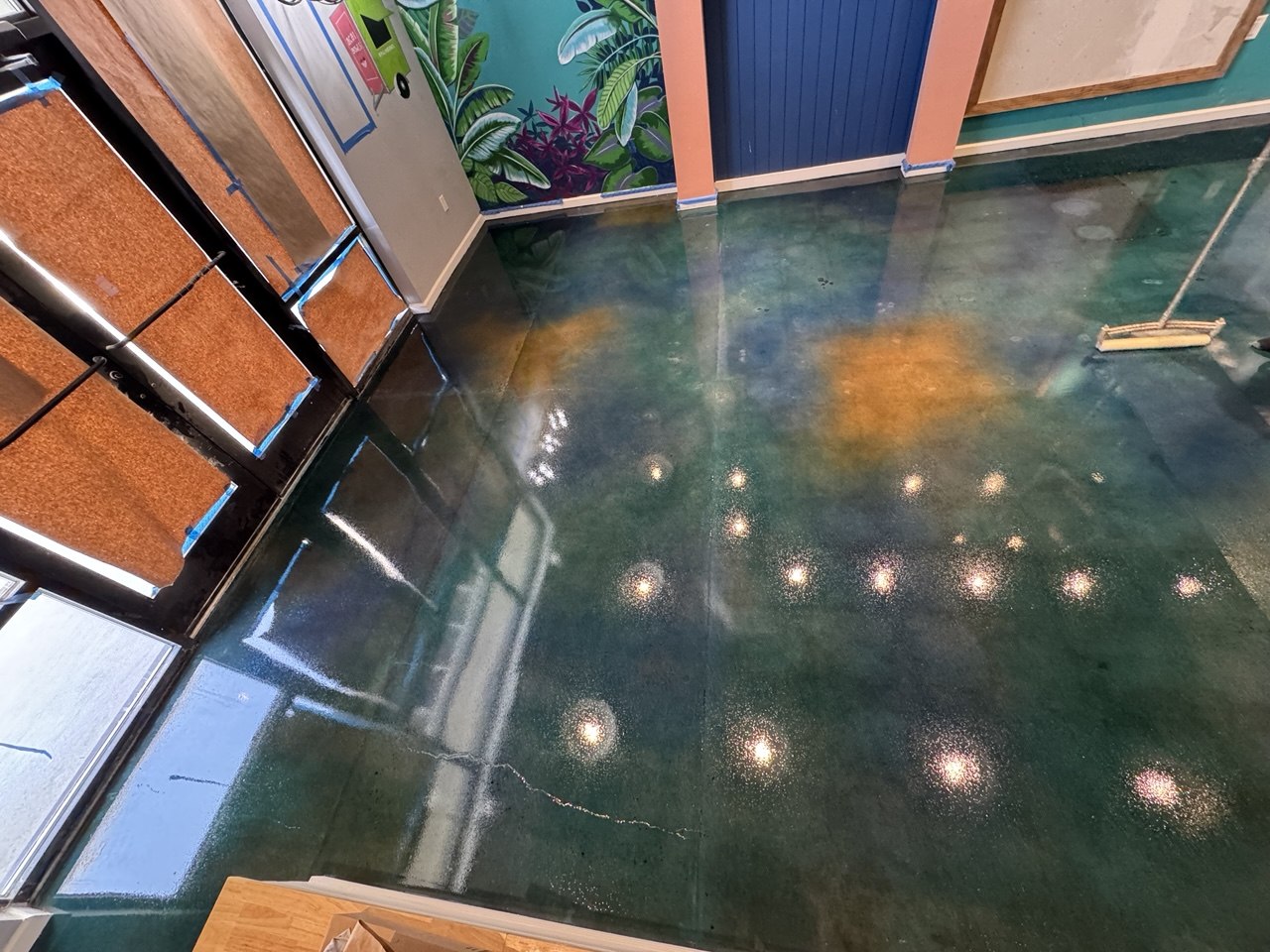 Green stained commercial floor