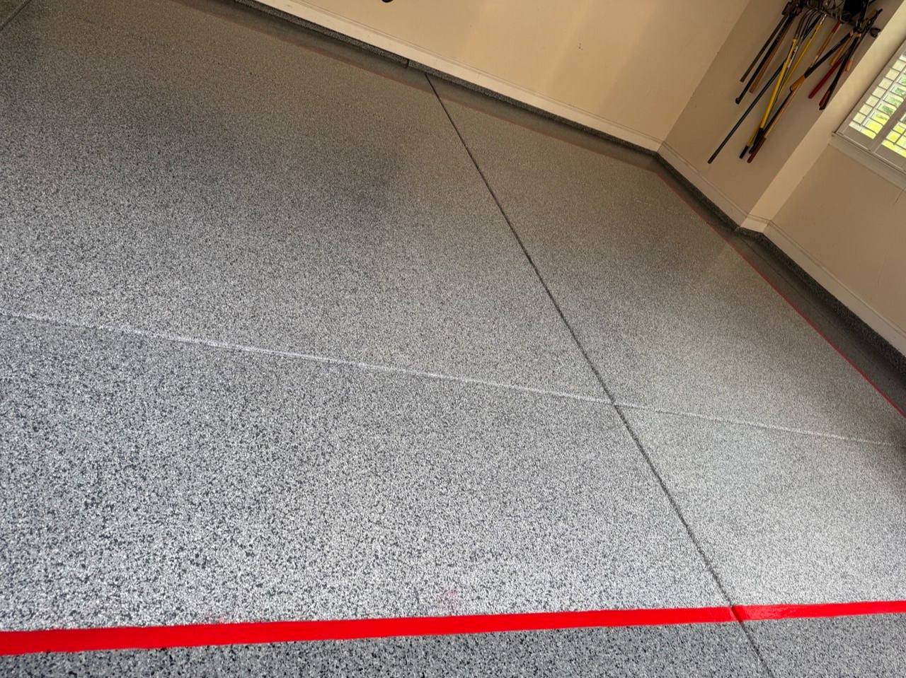 Gray flake epoxy garage floor