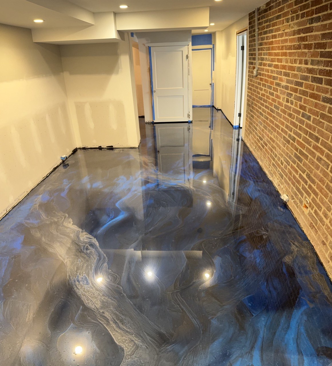 Blue metallic epoxy basement