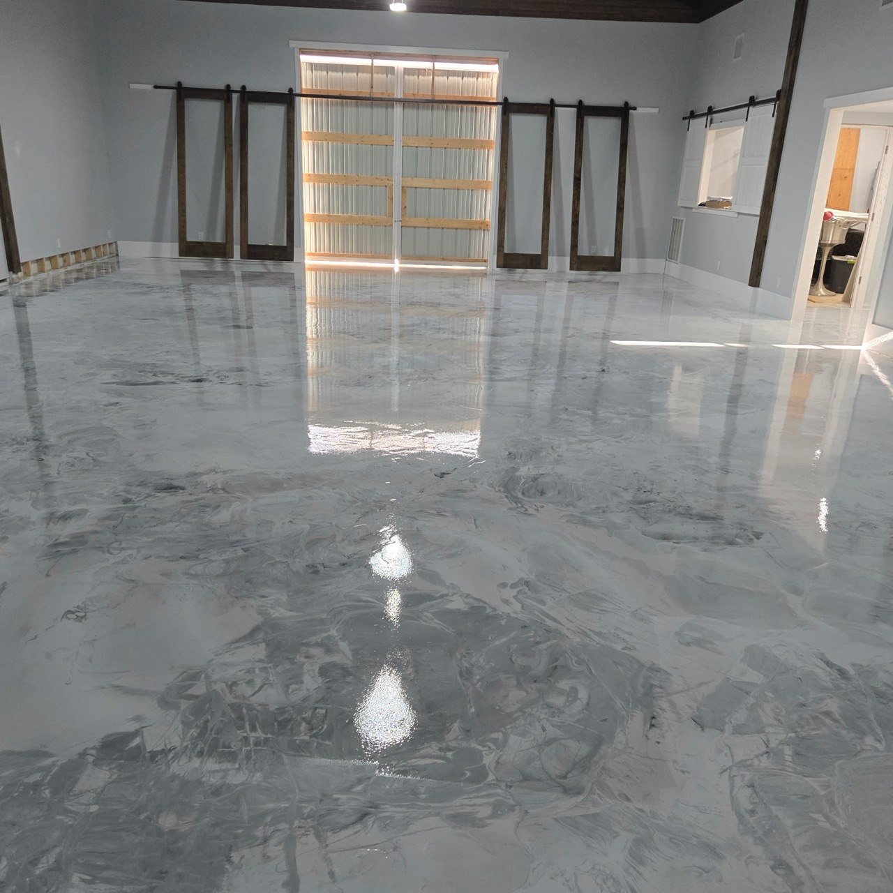 Charcoal metallic epoxy garage floor